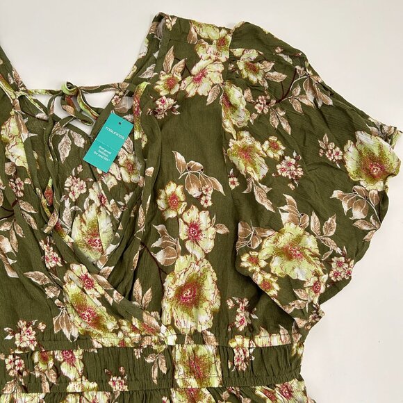 Maurices Womens size 1X Green Floral Surplice Peplum Top Blouse smocked waist - Picture 2 of 10
